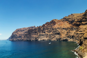 Giant rock formations known as Acantilados de Los Gigantes, located in Los Gigantes, a resort town...