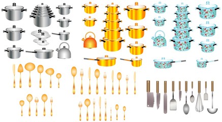 Set of kitchen pots and pans