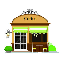 Coffee shop. Shop building in flat style design. Vector illustration.