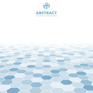 Abstract hexagon perspective pattern white and blue color background.