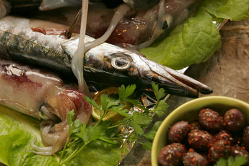 Presentation of fresh fish, restaurant, Croatia.