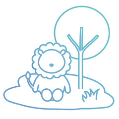 cute and tender lion in the jungle character vector illustration design