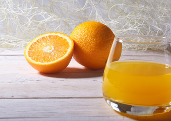 Orange jam and juice in glass. Morning breakfast.