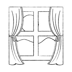 window with curtains daytime icon image vector illustration design 