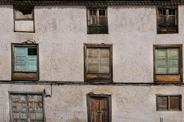 Old  windows of antic building in center of in the town of Vilaflor, Tenerife, Canary Islands. Architecture detail for background or texture.