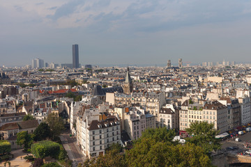 Fototapeta na wymiar Aerial view of Paris, France in warm morning.