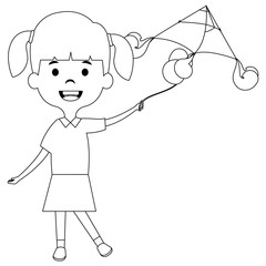 cute and little girl flying a kite vector illustration design