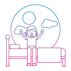 young girl sitting in bed stretching waking up vector illustration