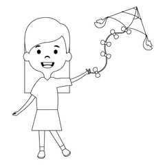 cute and little girl flying a kite vector illustration design