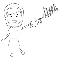 cute and little girl flying a kite vector illustration design