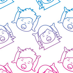 pattern boy and girl yawning pillow wake up vector illustration