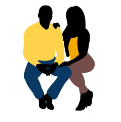silhouette in colored clothes guy and girl sitting
