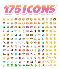 Set of 175 Realistic Cute Icons on Transparent Background . Isolated Vector Illustration 