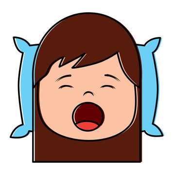 little girl yawning with head on pillow vector illustration