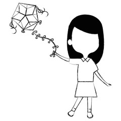 cute and little girl flying a kite vector illustration design