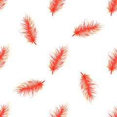 Watercolor feathers abstract seamless pattern background. Templa