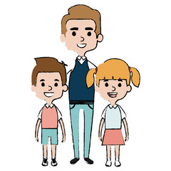 cute father with kids avatars characters vector illustration design