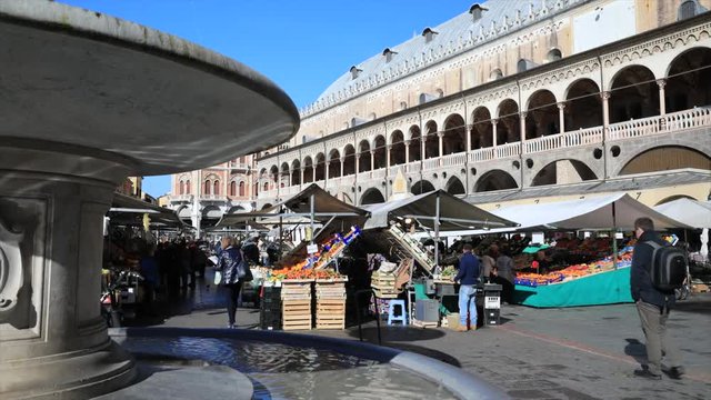 gente al mercato di Piazza delle Erbe a Padova