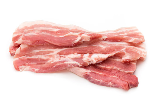 Meat pork slices isolated on the white background.