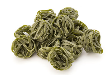 fettuccine pasta on white background