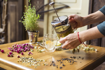 Herbal tea with clear cup
