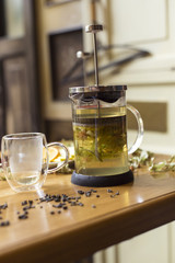 Traditional herbal tea in a French press