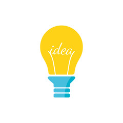 Stylized sign of vector lightbulb logotype. New idea symbol and icon, flat bright cartoon bulb.