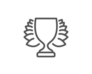 Award cup line icon. Winner Trophy with Laurel wreath symbol. Sports achievement sign. Quality design element. Editable stroke. Vector