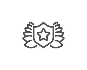Award shield line icon. Laurel wreath symbol. Laureate sign. Quality design element. Editable stroke. Vector