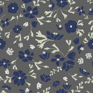 Anemone or windflower poppies flowers and leaves. Floral vector seamless pattern with hand drawn.