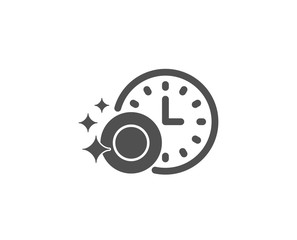 Cleaning dishes with Time simple icon. Dishwasher sign. Clean tableware sign. Quality design elements. Classic style. Vector