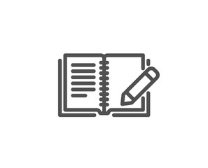 Feedback line icon. Book with pencil sign. Copywriting symbol. Quality design element. Editable stroke. Vector