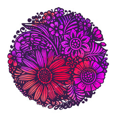 Beautiful vector flowers and plants in the circle.