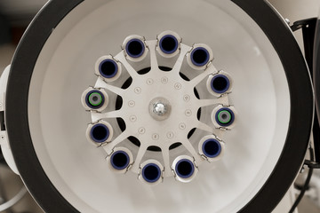 Centrifuge for blood test in medical laboratory. Platelet-Rich plasma preparation. Centrifuge rotor...