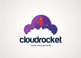 Cloud Rocket Logo Template Design Vector, Emblem, Design Concept, Creative Symbol