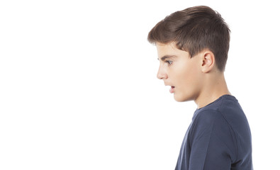 surprised boy looking down