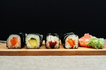 Japanese food Sushi Roll Maki of Salmon and avocado