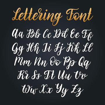 Cyrillic font letters on black background. Vector hand lettering Russian alphabet. Slavic calligraphy