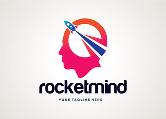 Rocket Mind Logo Template Design Vector, Emblem, Design Concept, Creative Symbol