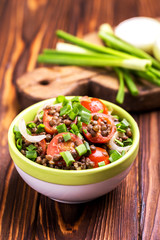 Indian lentil salad with veggies. Healthy food, vegetarian and vegan