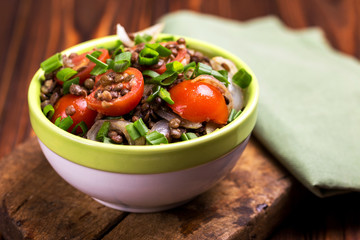 Indian lentil salad with veggies. Healthy food, vegetarian and vegan