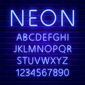 Glowing blue neon character font