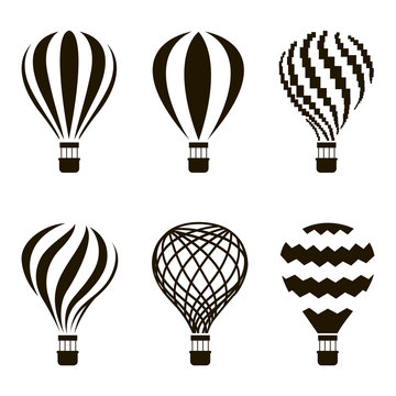 collection of monochrome hot air balloon icons 