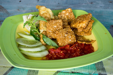 Tempeh Penyet typical Indonesian dish.