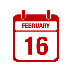 16 February calendar red icon. sixteen