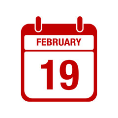 19 February calendar red icon. nineteen