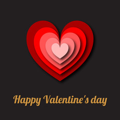 Happy Valentine's Day Greeting card design with paper cut hearts. Vector illustration.