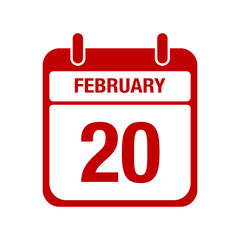 20 February calendar red icon. twenty