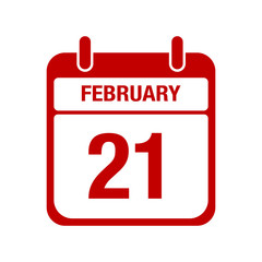 21 February calendar red icon. twenty one