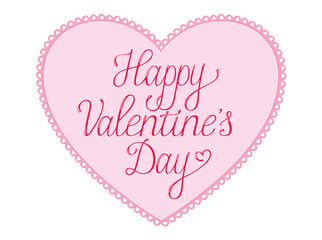 Happy Valentines Day  Card with script text on a pink lace bordered heart